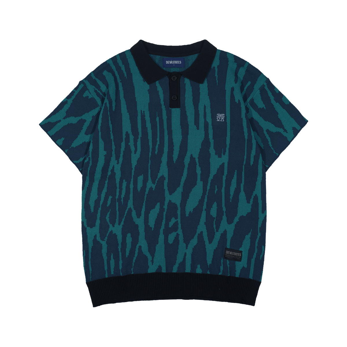 LEOPARD JACQUARD KNIT POLO SHIRT【BLUE】 WACKO MARIA ワコマリア