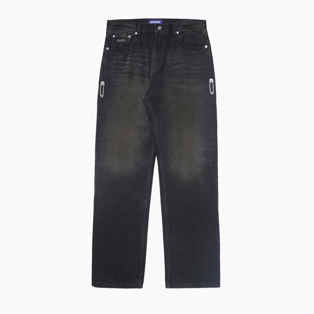 GRIT Dirty Wash Denim Pants [Washed Black]